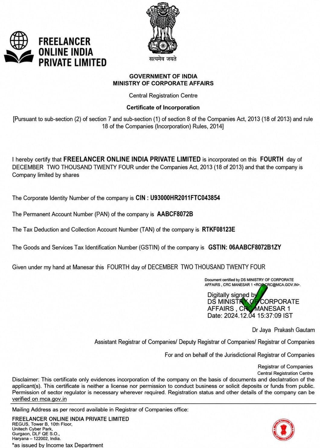 Company Certificate